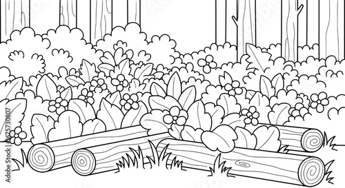 Forest scene with logs and foliage with transparent background