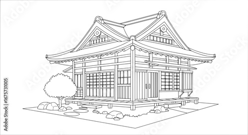 Traditional Japanese house with transparent background