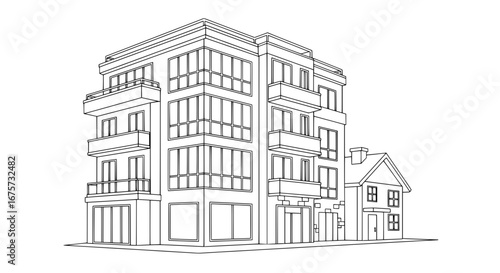 Modern multi-story building with transparent background
