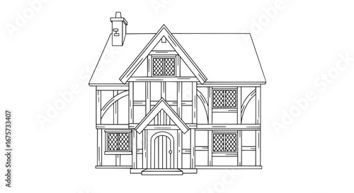 House with detailed wooden architecture and transparent background
