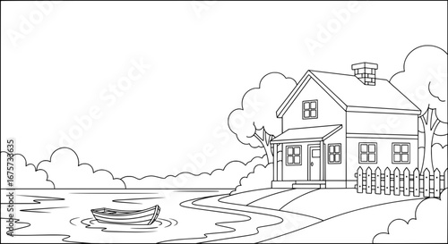 House by lake with transparent background