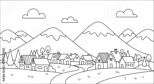 Mountain village with houses and landscape with transparent background