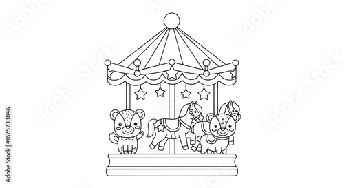 Circus carousel with horses and animals with transparent background