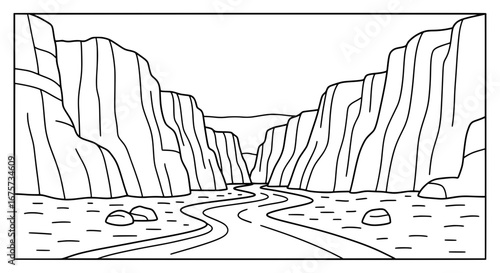 Mountain canyon with road and cliffs on transparent background