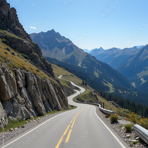 Steep mountain pass with narrow switchback road