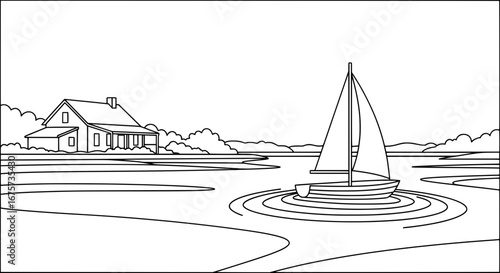Seamless pattern of boat sailing on water with transparent background