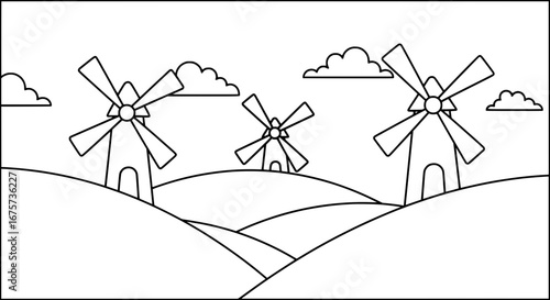 Windmill farm with transparent background