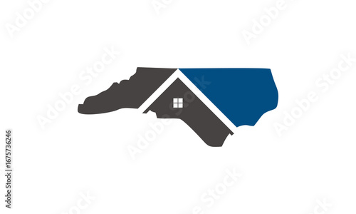 Icon of North Carolina with a house silhouette. Represents real estate, housing market, and property in NC.
