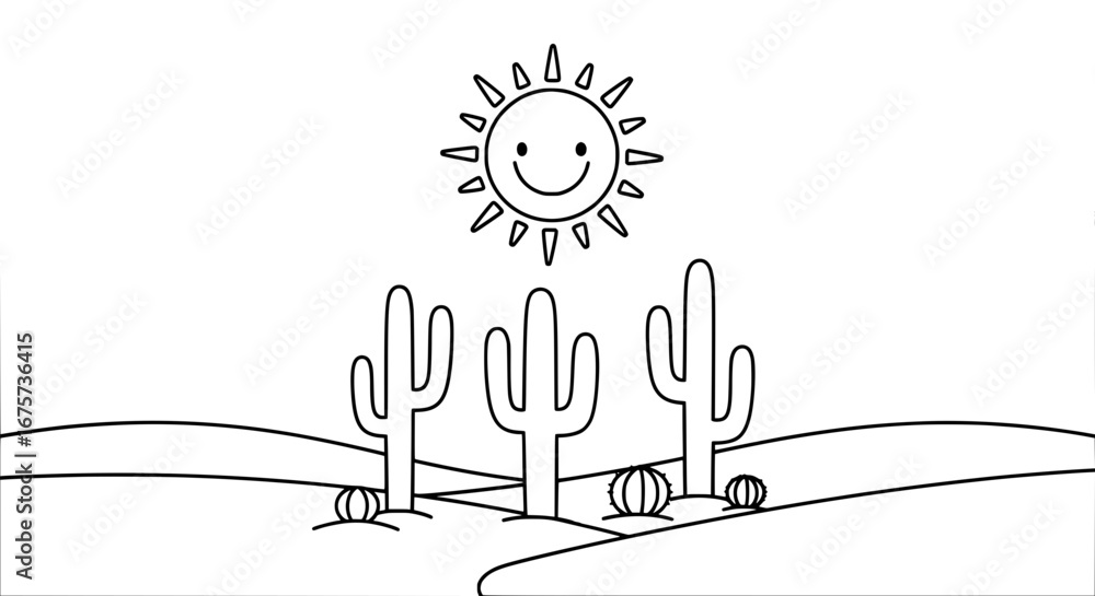 Obraz premium Smiling sun above desert landscape with transparent background