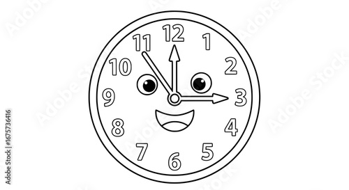 Kawaii smiling clock with transparent background