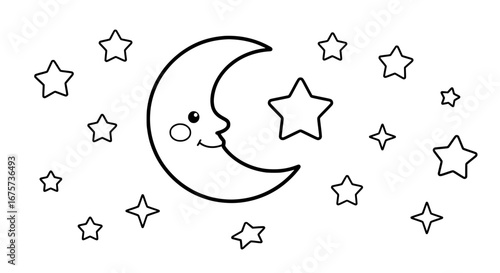 Moon with stars in nighttime scene with transparent background