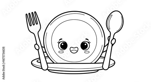 Cute happy face of fried egg on plate with transparent background