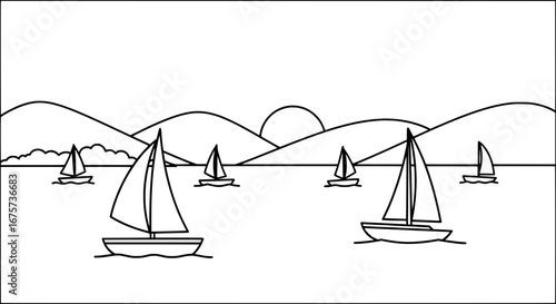 Sailboats on the water with transparent background