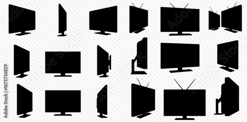 Collection of black silhouette television screen views.