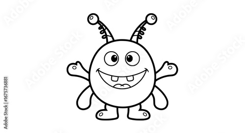 Cartoon smiling bug character with transparent background
