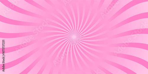 Twisted rays of rosy sunset. Vortex pinwheel pattern. Pink circus, carnival or festival background. Strawberry bubble gum, sweet lollipop candy, ice cream texture.
