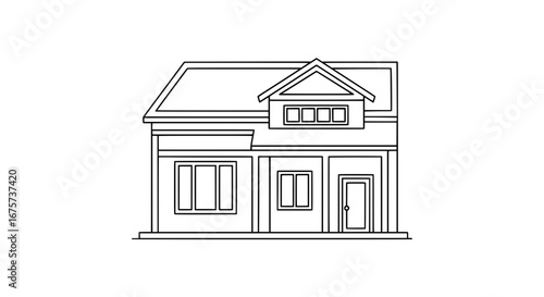 Line art of a modern house with transparent background