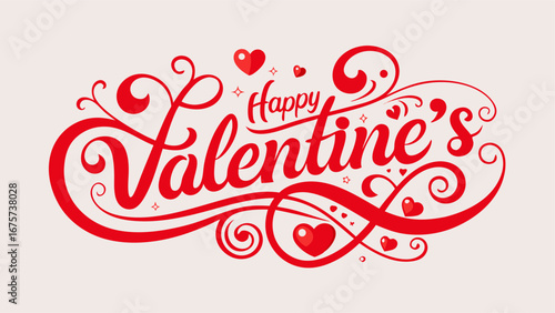 Elegant red happy valentine s day calligraphy with hearts