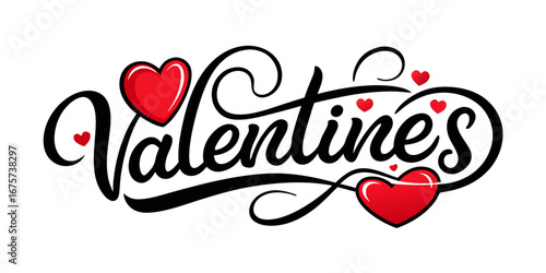 Elegant valentines day script with red hearts