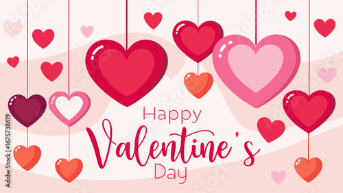 Happy valentine s day with hanging hearts