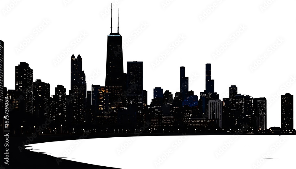 Fototapeta premium Silhouette of a city skyline at night