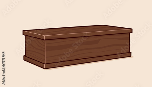 Plain wooden coffin on a light background for thematic design