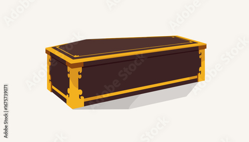 Decorative brown coffin with gold accents on a light background for thematic design
