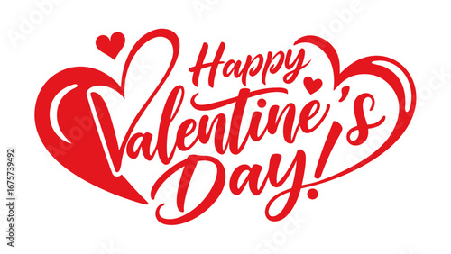 Happy valentines day red heart calligraphy