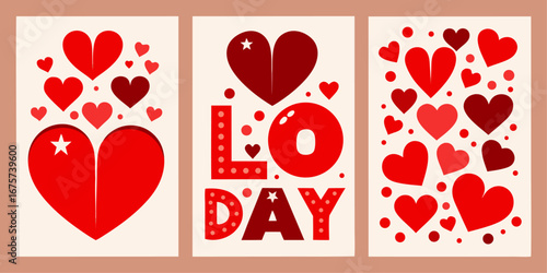 Festive valentine s day heart designs with love day text