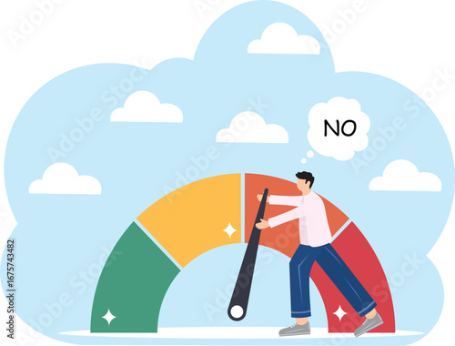Performance rating, risk management or employee survey score, evaluation or grade assessment, employee engagement, credit score, productivity concept, business people help push measuring gauge scale.