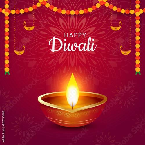 Indian festival happy diwali with decorative diwali props, diwali traditional background, diwali celebration greeting card, vector illustration