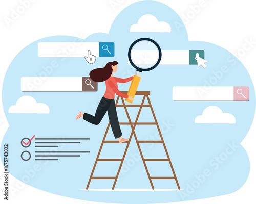 Search or discover new information, find new job or career available, research and analyze information, SEO website optimization, searching concept, businessman search new job on virtual search box.