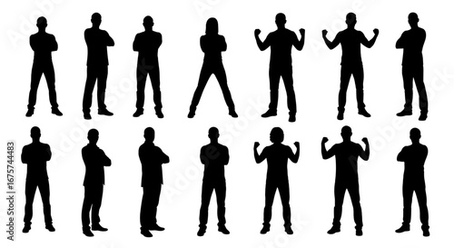 Silhouettes of diverse people in various poses. This image showcases a range of human forms, ideal for representing individuality and community