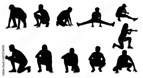 Silhouetted figures of people performing various exercises