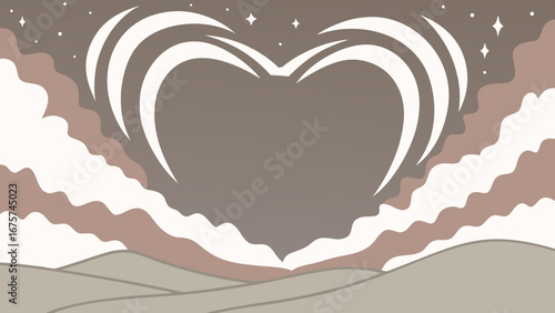 Abstract heart shape surrounded by clouds and starry sky  