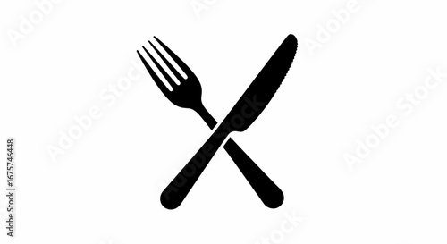Vector illustration icon of a fork and knife crossed, food symbol