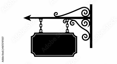 Classic Wrought Iron Hanging Sign Blank Vector Illustration Icon
