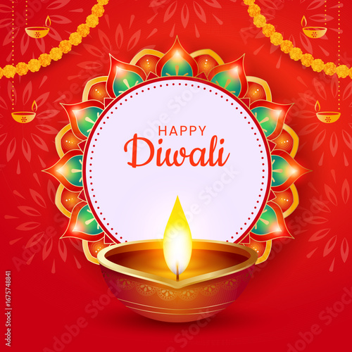 Indian festival happy diwali with decorative diwali props, diwali traditional background, diwali celebration greeting card, vector illustration