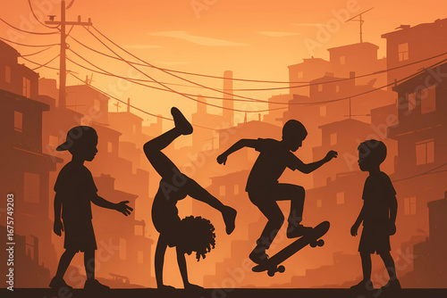 Silhouettes of Favela Kids with Urban Street Culture
