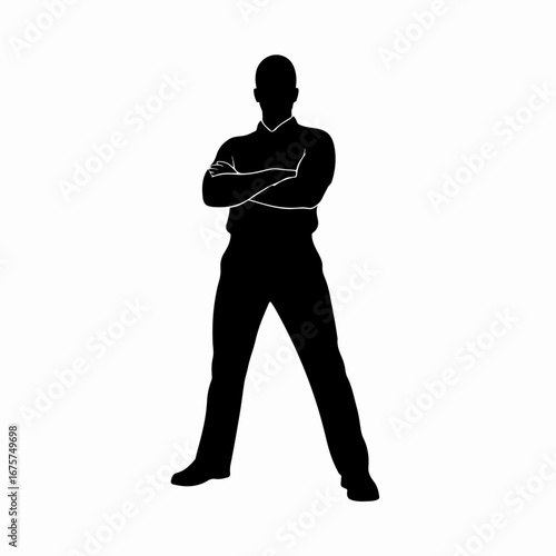 Silhouette of a man standing confidently with arms crossed.