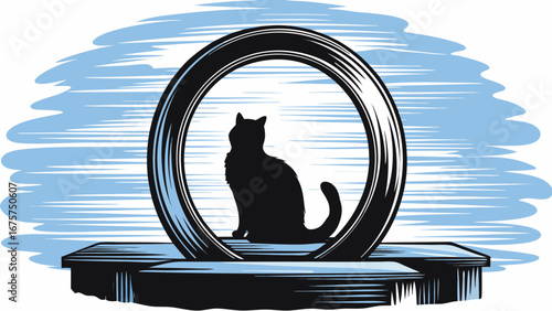 Elegant cat silhouette framed in modern art deco style, perfect for pet lovers and design projects