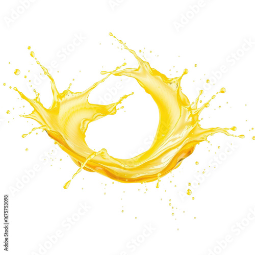 dynamic lemon juice liquid splash in circular shape on white background  
