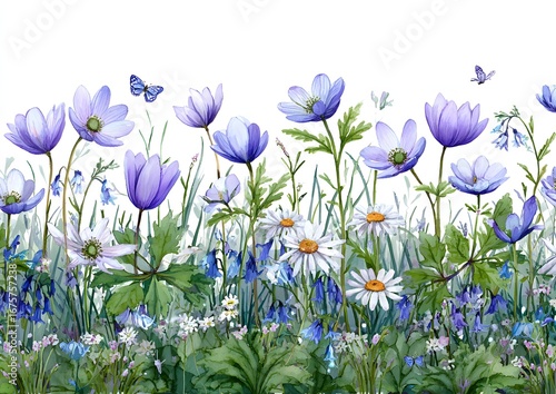 Delicate Purple Flowers and Butterflies Gracing Meadows