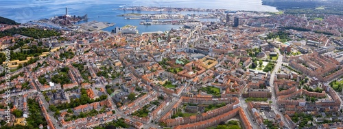 Aerial panorama of the downtown of the city Aarhus in Denmark on a sunny summer day.