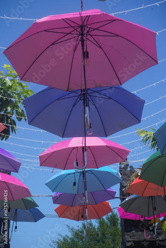 colorful umbrellas in the sky