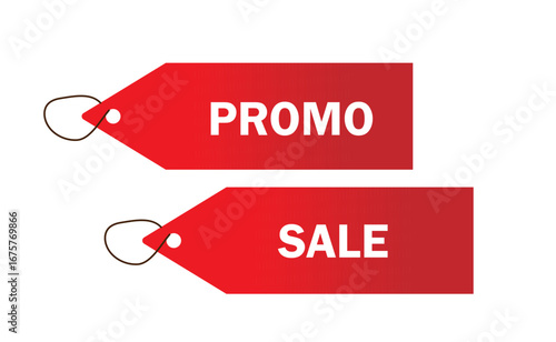 
sale promo tags are red on a white background,
