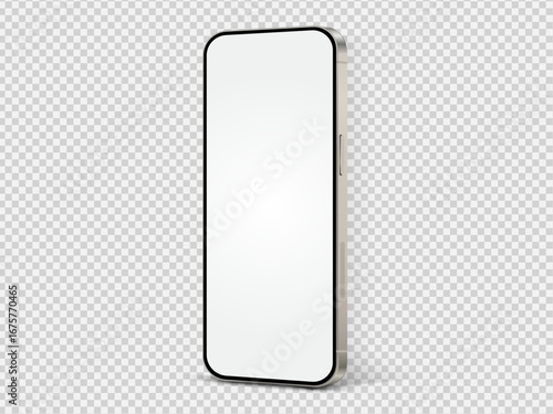 Realistic smartphone mockup. Mobile phone vector with isolated on white background. Device front view. 3D mobile phone with shadow. Realistic, high quality smart phone mockup for ui ux presentation.