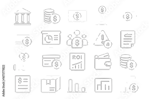 Modern outline banking and transaction icons