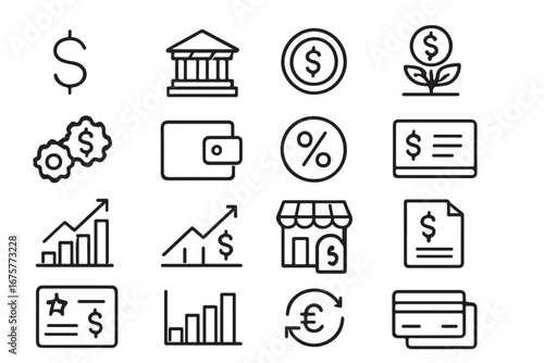 Flat minimalist vector icons with uniform stroke width