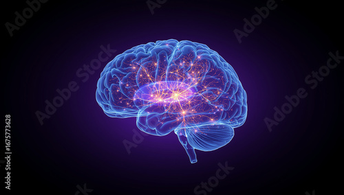 Futuristic Neon Glowing Brain – Artificial Intelligence, Neural Networks and Digital Technology Concept